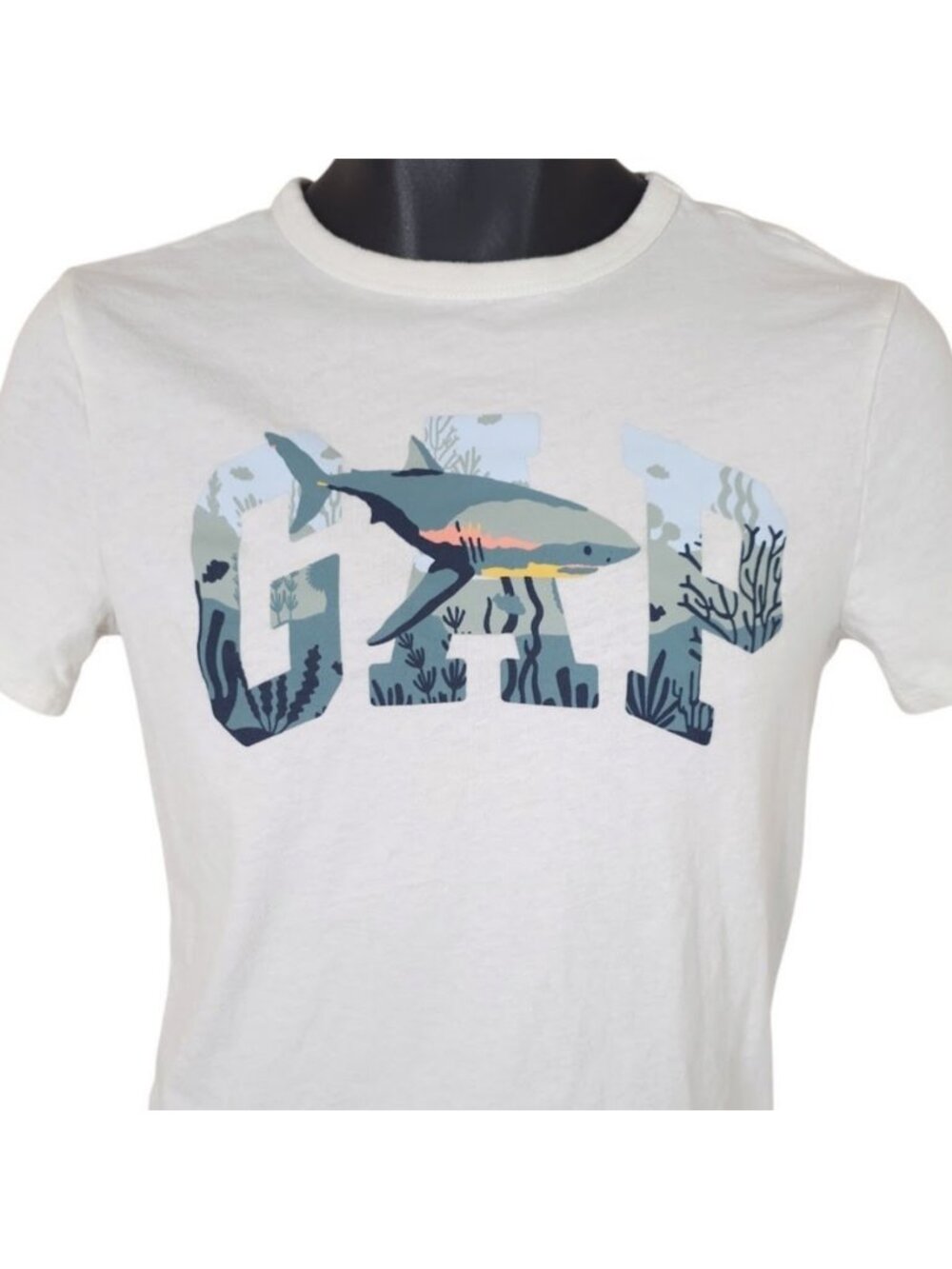 Gap Shark Crop Top T Shirt Womens Size Small White Great White Shark Week